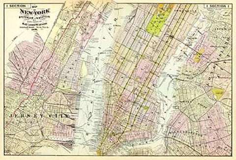 New York, Brooklyn, Jersey City, 1891 White Modern Wood Framed Art Print with Double Matting by Beers, Frederick W.