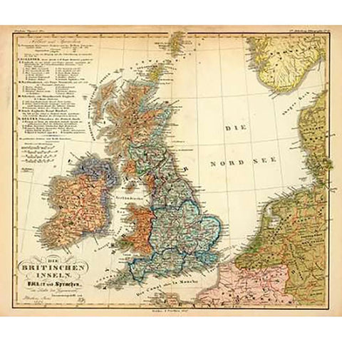 Die Britischen Inseln: Volker und Sprachen, 1847 Black Modern Wood Framed Art Print with Double Matting by Berghaus, Heinrich