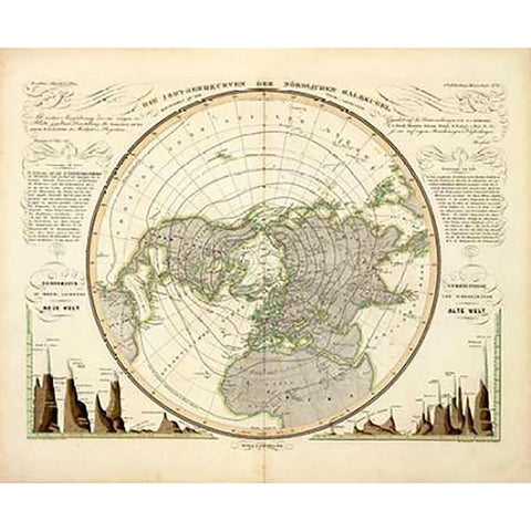 Die Isothermkurven Der Nordlichen Halbkugel, 1838 White Modern Wood Framed Art Print by Berghaus, Heinrich