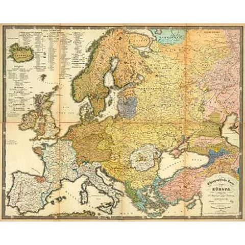 Ethnographische Karte von Europa, 1847 White Modern Wood Framed Art Print by Berghaus, Heinrich