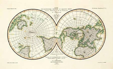 Karte Der Magnetischen Meridiane und Parallel-Kreise, 1840 White Modern Wood Framed Art Print with Double Matting by Berghaus, Heinrich