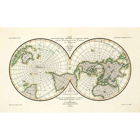 Karte Der Magnetischen Meridiane und Parallel-Kreise, 1840 Gold Ornate Wood Framed Art Print with Double Matting by Berghaus, Heinrich