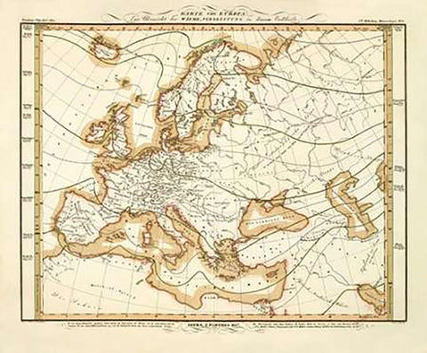 Karte Von Europa, 1837 White Modern Wood Framed Art Print with Double Matting by Berghaus, Heinrich