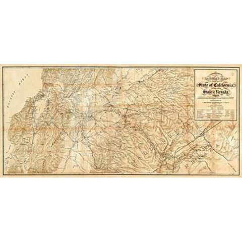 The Central Part of the State of California, 1865 Gold Ornate Wood Framed Art Print with Double Matting by Bielawski, C.