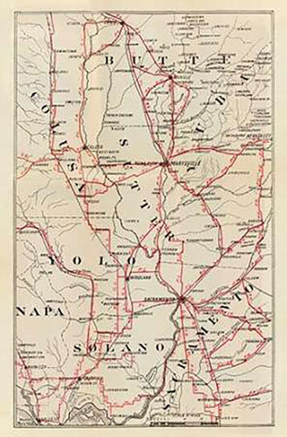 California - Colusa, Yolo, Napa, Butte, Yuba, Sutter, Solano, and Sacramento Counties, 1896 Black Ornate Wood Framed Art Print with Double Matting by Blum, George W.