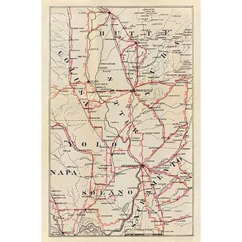 California - Colusa, Yolo, Napa, Butte, Yuba, Sutter, Solano, and Sacramento Counties, 1896 White Modern Wood Framed Art Print by Blum, George W.