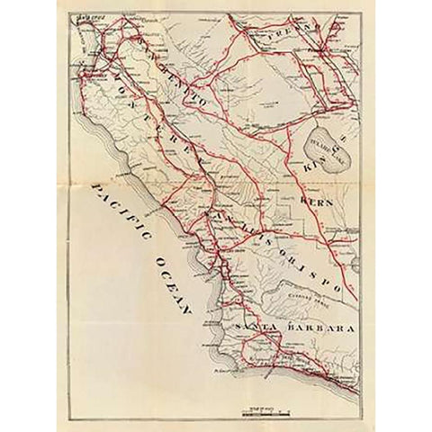 California - San Benito, Fresno, Monterey, San Luis Obispo, Kings, Kern, and Santa Barbara Counties, White Modern Wood Framed Art Print by Blum, George W.