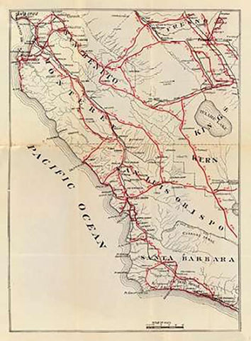 California - San Benito, Fresno, Monterey, San Luis Obispo, Kings, Kern, and Santa Barbara Counties, Black Ornate Wood Framed Art Print with Double Matting by Blum, George W.
