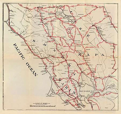 California - Sonoma, Marin, Lake, and Napa Counties, 1896 White Modern Wood Framed Art Print with Double Matting by Blum, George W.