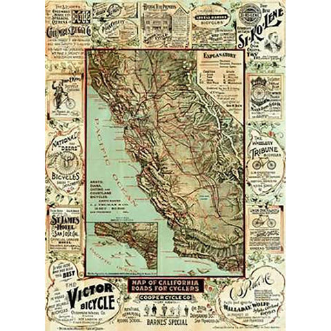 Map of California Roads for Cyclers, 1896 White Modern Wood Framed Art Print by Blum, George W.