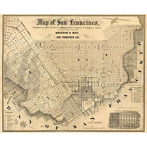Map of San Francisco, 1852 White Modern Wood Framed Art Print by Rey, Britton and