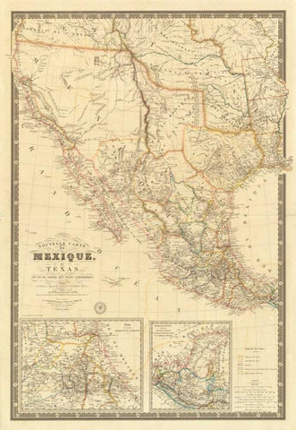 Nouvelle Carte du Mexique, Du Texas, 1840 White Modern Wood Framed Art Print with Double Matting by Brue, Adrien Hubert