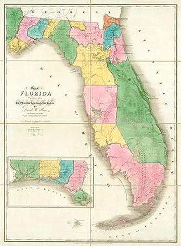 Map of Florida, 1839 Black Ornate Wood Framed Art Print with Double Matting by Burr, David