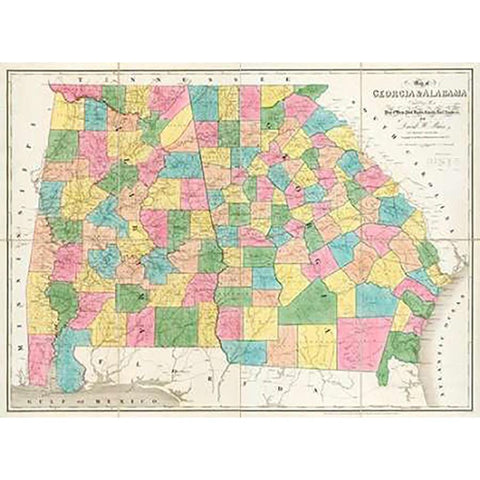 Map of Georgia and Alabama, 1839 Gold Ornate Wood Framed Art Print with Double Matting by Burr, David