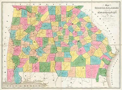 Map of Georgia and Alabama, 1839 White Modern Wood Framed Art Print with Double Matting by Burr, David