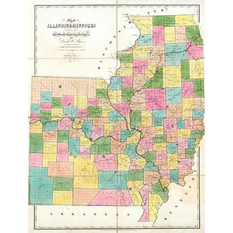 Map of Illinois and Missouri, 1839 Black Modern Wood Framed Art Print by Burr, David
