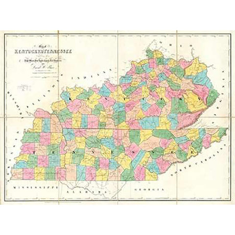 Map of Kentucky and Tennessee, 1839 Gold Ornate Wood Framed Art Print with Double Matting by Burr, David