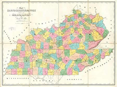 Map of Kentucky and Tennessee, 1839 White Modern Wood Framed Art Print with Double Matting by Burr, David