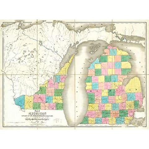 Map of Michigan and Part of Wisconsin Territory, 1839 Black Modern Wood Framed Art Print with Double Matting by Burr, David