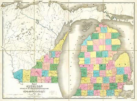 Map of Michigan and Part of Wisconsin Territory, 1839 White Modern Wood Framed Art Print with Double Matting by Burr, David