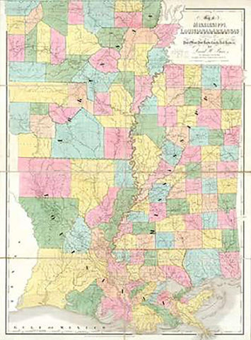 Map of Mississippi, Louisiana and Arkansas, 1839 White Modern Wood Framed Art Print with Double Matting by Burr, David