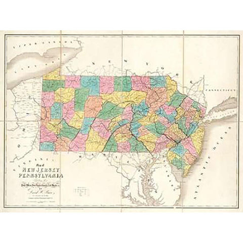 Map of New Jersey and Pennsylvania, 1839 Gold Ornate Wood Framed Art Print with Double Matting by Burr, David