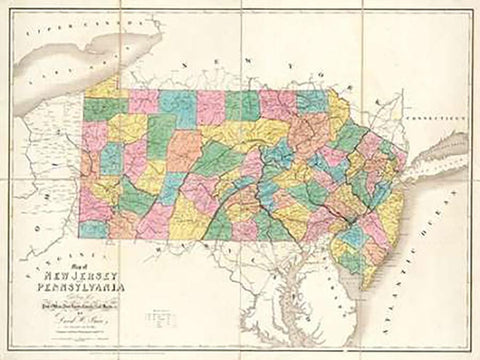 Map of New Jersey and Pennsylvania, 1839 White Modern Wood Framed Art Print with Double Matting by Burr, David