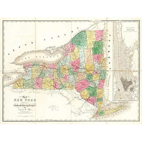 Map of New York, 1839 White Modern Wood Framed Art Print by Burr, David