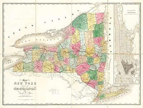 Map of New York, 1839 Black Ornate Wood Framed Art Print with Double Matting by Burr, David