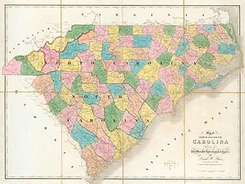 Map of North and South Carolina, 1839 Black Ornate Wood Framed Art Print with Double Matting by Burr, David