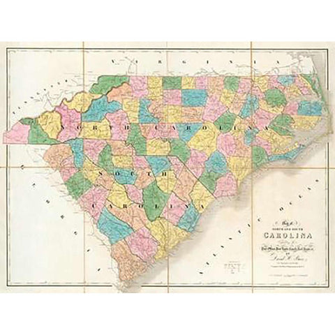 Map of North and South Carolina, 1839 Black Modern Wood Framed Art Print with Double Matting by Burr, David