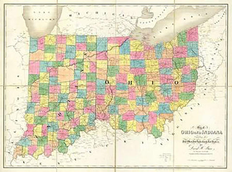 Map of Ohio and Indiana, 1839 Black Ornate Wood Framed Art Print with Double Matting by Burr, David