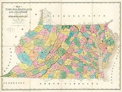 Map of Virginia, Maryland and Delaware, 1839 White Modern Wood Framed Art Print with Double Matting by Burr, David