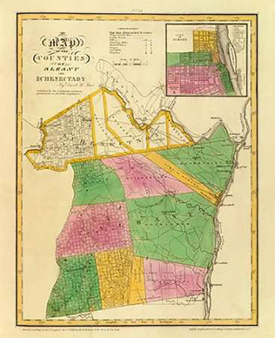New York - Albany, Schenectady counties, 1829 White Modern Wood Framed Art Print with Double Matting by Burr, David