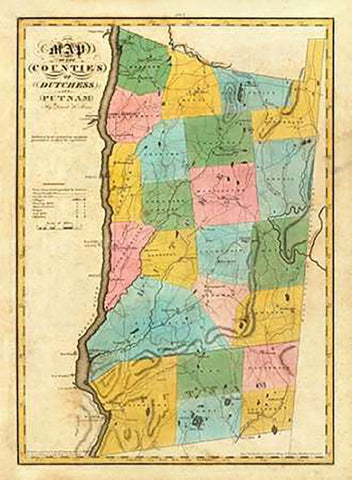 New York - Dutchess, Putnam counties, 1829 White Modern Wood Framed Art Print with Double Matting by Burr, David