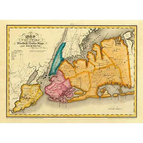 New York, Queens, Kings, Richmond counties, 1829 Black Modern Wood Framed Art Print with Double Matting by Burr, David