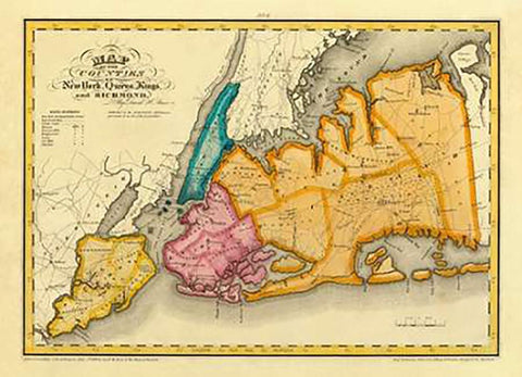 New York, Queens, Kings, Richmond counties, 1829 White Modern Wood Framed Art Print with Double Matting by Burr, David