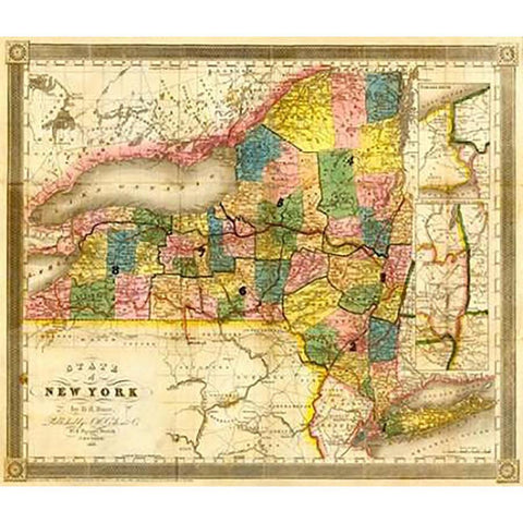 State of New York, 1840 Black Modern Wood Framed Art Print with Double Matting by Burr, David