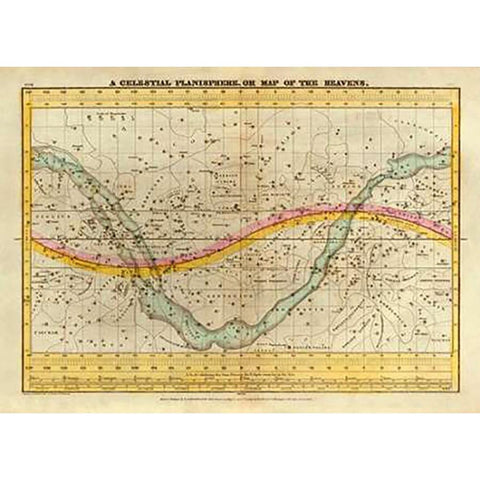 A Celestial Planisphere, or Map of the Heavens, 1835 Gold Ornate Wood Framed Art Print with Double Matting by Burritt, Elijah