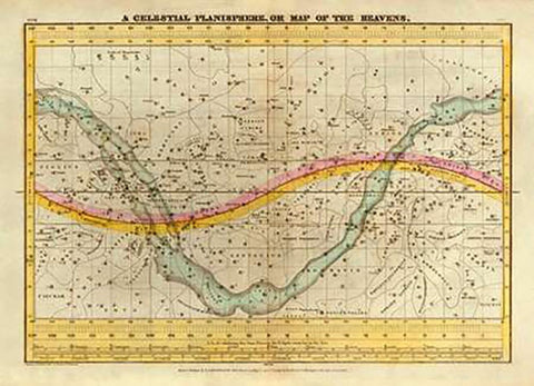 A Celestial Planisphere, or Map of the Heavens, 1835 Black Ornate Wood Framed Art Print with Double Matting by Burritt, Elijah