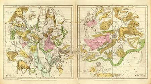 The Constellations in April - September, 1835 Black Ornate Wood Framed Art Print with Double Matting by Burritt, Elijah