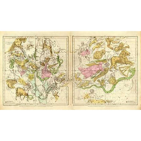 The Constellations in April - September, 1835 Gold Ornate Wood Framed Art Print with Double Matting by Burritt, Elijah