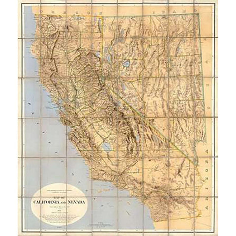 Map of California and Nevada, 1874 Gold Ornate Wood Framed Art Print with Double Matting by California Geological Survey