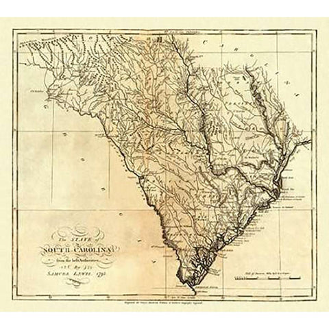 State of South Carolina, 1795 Black Modern Wood Framed Art Print with Double Matting by Carey, Mathew