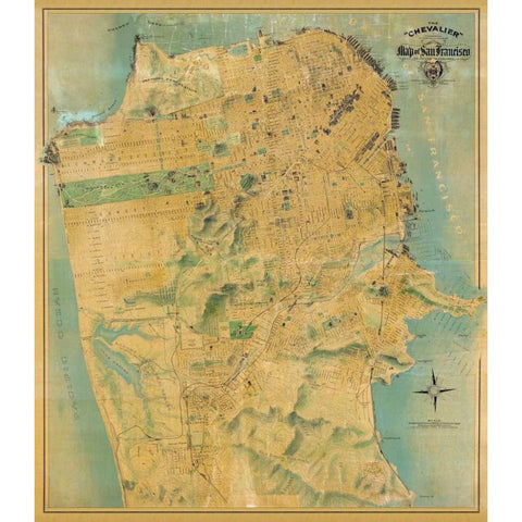 The Chevalier Map of San Francisco Gold Ornate Wood Framed Art Print with Double Matting by Chevalier, August