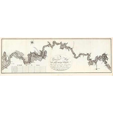 A General Map of The River Ohio, 1796 Black Modern Wood Framed Art Print with Double Matting by Collot, George Henri Victor