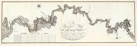 A General Map of The River Ohio, 1796 Black Ornate Wood Framed Art Print with Double Matting by Collot, George Henri Victor