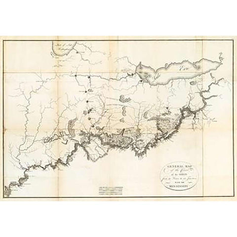 General Map of the Course of the Ohio, 1796 White Modern Wood Framed Art Print by Collot, George Henri Victor