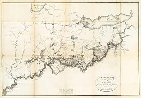 General Map of the Course of the Ohio, 1796 Black Ornate Wood Framed Art Print with Double Matting by Collot, George Henri Victor