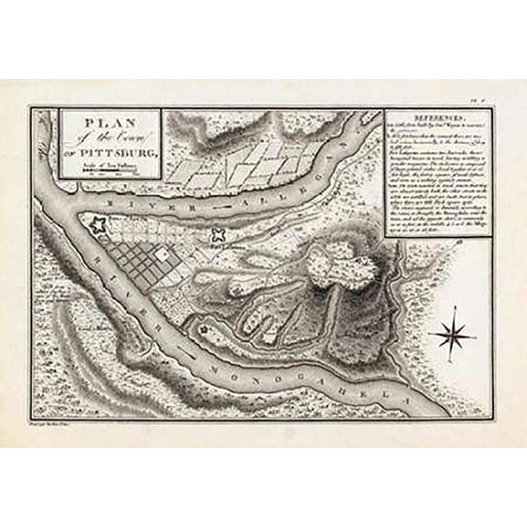 Plan of the Town of Pittsburg, Pennsylvania, 1796 Gold Ornate Wood Framed Art Print with Double Matting by Collot, George Henri Victor